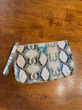 Kelly Wynne Risky Biz Python Snake Print Wristlet Clutch Bag Teal Logo